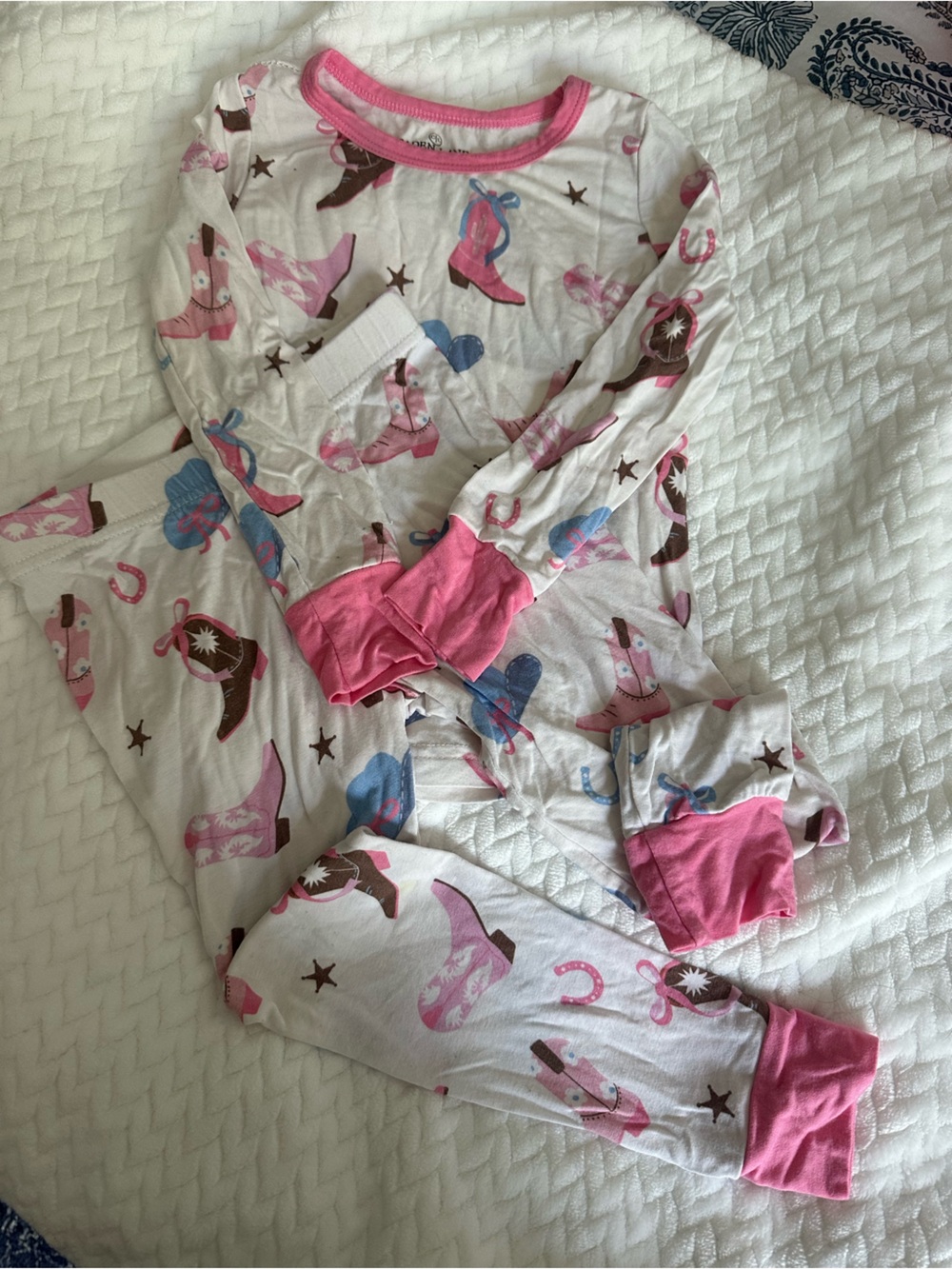 Caden Lane Pink and Blue Cowgirl Boots & Hats Kids Pajama Print